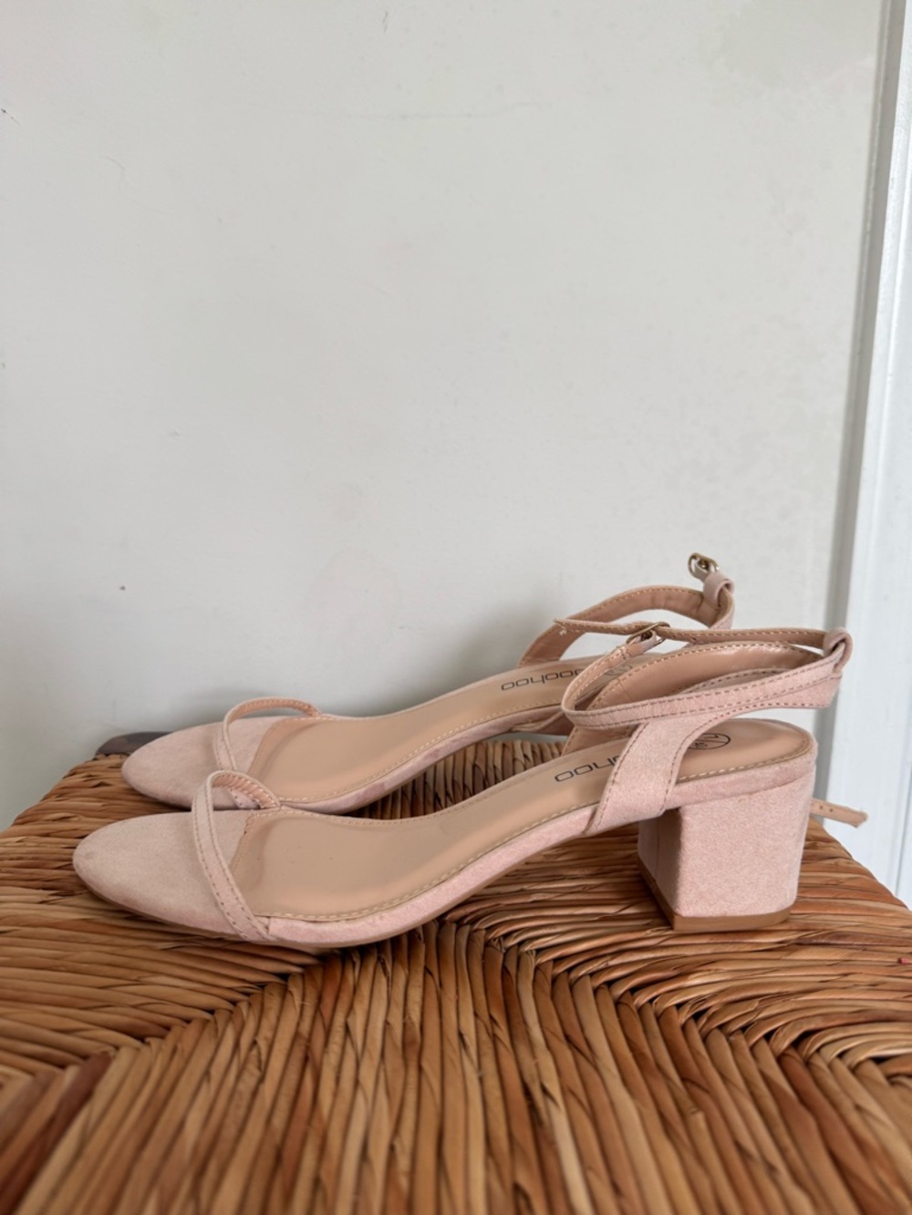 Women’s Boohoo Block Heel Ankle Strap Sandals - Blush Pink size 7